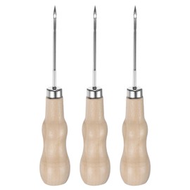 HARFINGTON 3pcs Handwork Sewing Awl Reed Wood Hollow Awl Leather Punch Hole Tool with Wooden Handle Scratch for Broken Wire Make Mark Drilling Stitching Repair and DIY Handmade, Log Color