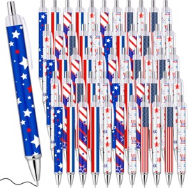 Sayglossy 60 Pcs 4th of July Pen American Flag Patriotic Retractable Decorative Pens for Independence Day 1.0mm Black Ink July 4th USA Bulk Ballpoint Pens Stationary Supplies for Office Party Gifts