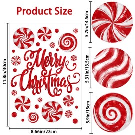 XOYTN 8 Sheets Christmas Window Stickers, Red Xmas Candy Window Clings Reusable Double-Sided Christmas Candy Static Window Clings for Xmas Home Office School Window Decoration