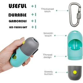 Dog Poop Bag Holder Dispenser with LED Flashlight for Leashes Dog Waste Bags Carrier with Flash Light Nighttime Dog Walking Flashlight(1 Holder 15 Bags,Green)