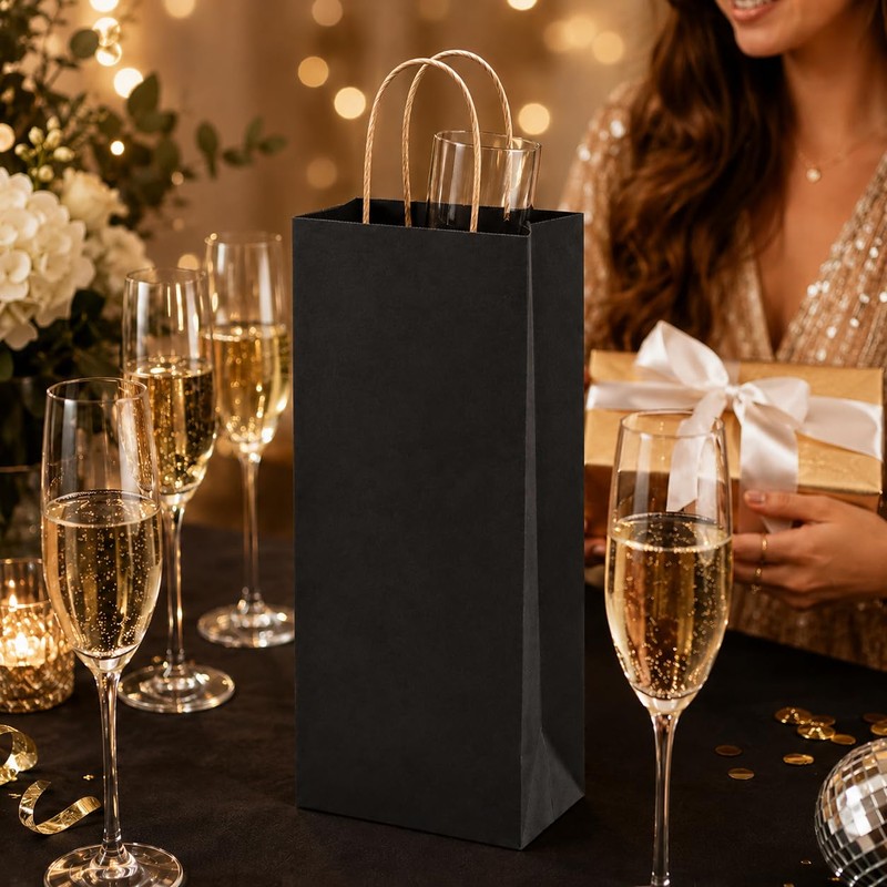 IDIDG 100 Pack Kraft Black Wine Gift Bags Wine Bag