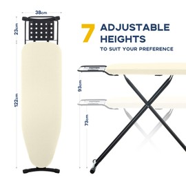Ironing Board Full Size, RAINHOL Compact Iron Board with Iron Rest, Heat Resistant Cover with Ultra Thick Padding, Height Adjustable Heavy Duty for Home, Dorm, 43x13 Ivory