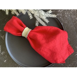 Linen Napkins –100% French Flax – Stonewashed Pure Linen Cloth Napkins - Size 18 Inch x 18 Inch – Set of 4 (Rich Red)