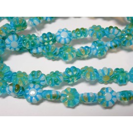 Czech 25 beads White Gold Aqua blend w/ Turquoise Czech Glass Cactus Flower Beads 9mm