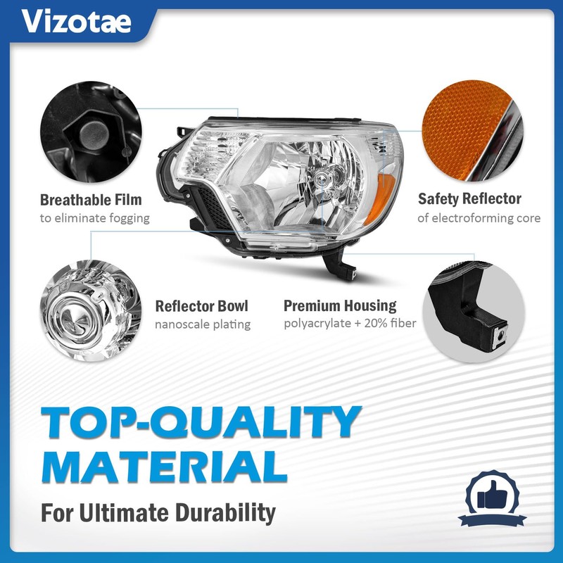 Vizotae Headlights Assembly for 2012-2015 Toyota Tacoma Halogen Headlamp Replacement,