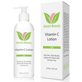 Vitamin C Lotion 15% for Face & Body - With Shea Butter & Jojoba Oil - 237 ml by Amara Organics