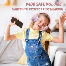 INFURTURE CH3 Kids USB C Headphones for School,Type C Kids Headphones,Wired Boys Girls Headphones with Safe Limiter 94dB,HD Stereo Sound,On/Over Ear Headphones for/Tablet/School/Travel(Pink)