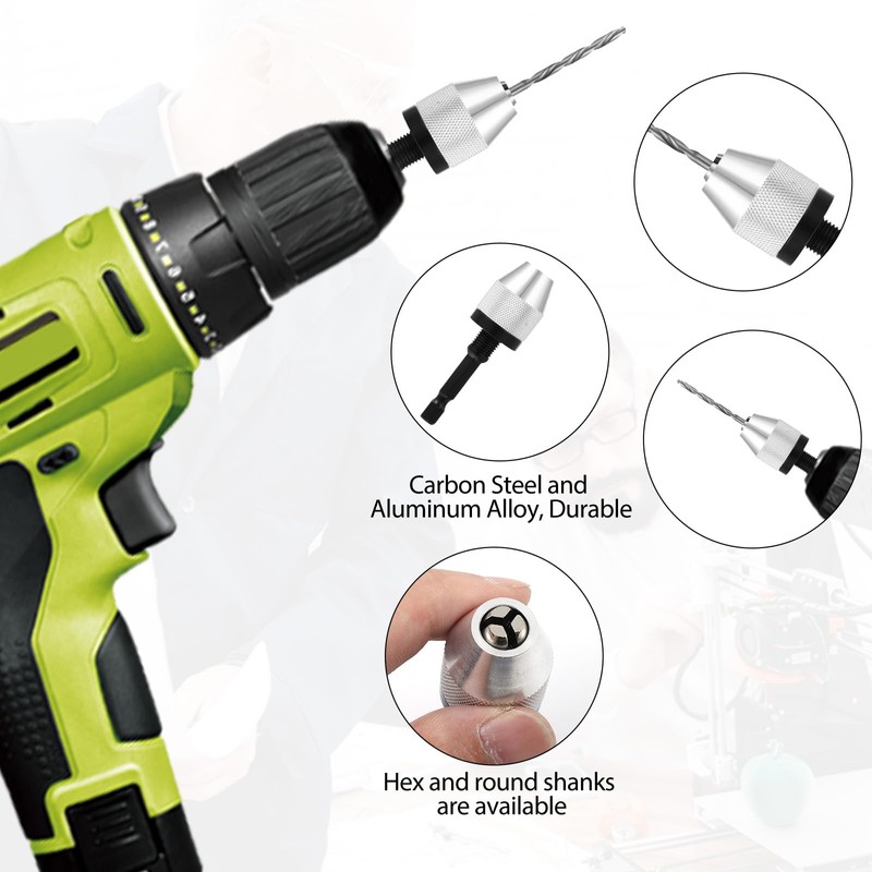 JIYIN 2Pcs Drill Chuck Adapter Keyless with 10Pcs Drills, 1/4