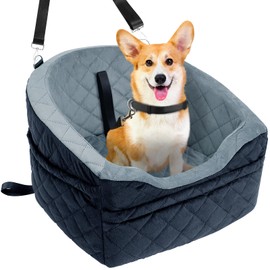 Vivifying Dog Car Seat for Small & Medium Dogs, Detachable & Washable Booster Seat for Pets Up to 30lbs, Travel Bed with Storage Pockets and Safety Belt – Gray&Black