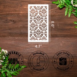 Stencils for Crafts Reusable Damask Texture Stencils for Painting Geometric Background Stencil Drawing Templates for Wood Canvas Furniture Scrapbooking