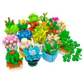 Minizfigs Botanical Building Kit for Adults – Succulent Plant Decor Model, DIY Faux Plants, Creative Home Office, Gift, Toy Set for Kids Age 3+ (1 Random Set)
