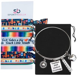 Teacher Gift Set, It Takes a Big Heart to Teach Little Minds Charm Bracelet and Hair Ties Bundle, Teacher Appreciation Jewelry Gift (Plant Seeds-Silver)