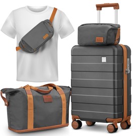 imiomo Carry on Luggage 22x14x9 Airline Approved with Satchel Bag, Hardside 20 Inch Carry-on Suitcases with Spinner Wheels and TSA Lock, Grey