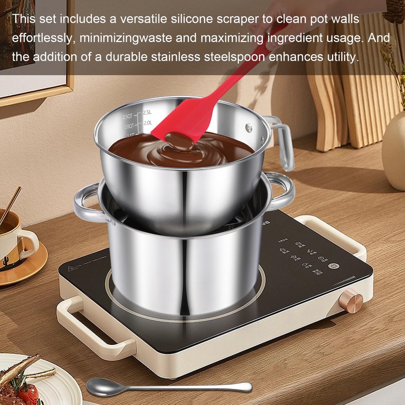 wutfuooo 304 Stainless Steel Double Boiler Set - 2.6QT Melting