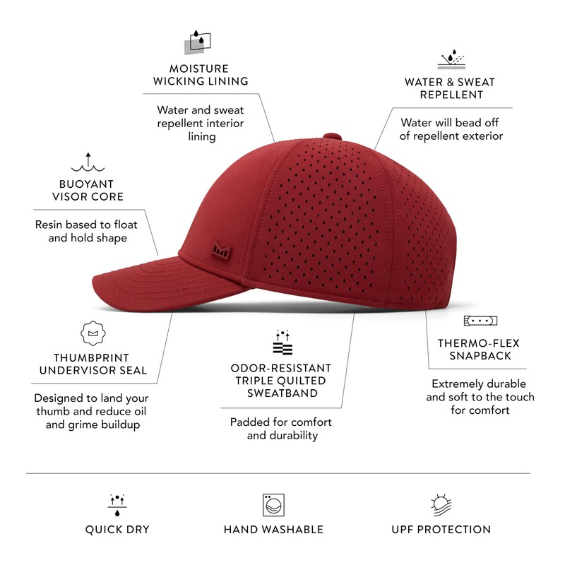 melin A-Game Icon Hydro, Red, Performance Snapback Hat, Water-Resistant Baseball