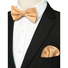 RBOCOTT Champagne Bow Tie Bowtie and Pocket Square Set for Men(8)