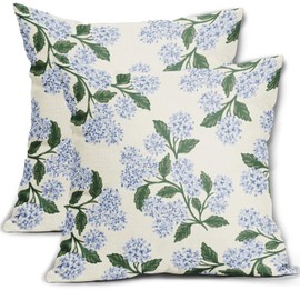 Aytipun Hydrangea Pillow Covers 18x18 Set of 2 Blue Floral Green Leaves Print Decorative Throw Pillowcases Outdoor Rustic Flower Farmhouse Spring Cushion Cases Decor for Home Couch Sofa Bed