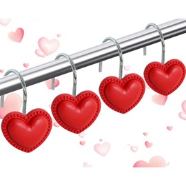 CTOHN 12 Pieces Red Heart Shower Curtain Hooks, Valentines Day Decorative Shower Hooks for Shower Curtain, Stainless Steel Shower Hangers Rings for Bathroom