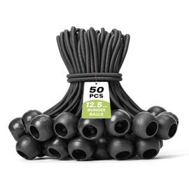 Brotree Bungee Cords with Balls 50 Packs 12.5cm Tarpaulin Bungee Balls Bungee Ties Heavy Duty for Tent, Tarpaulin, Flag Pole and Camping - Black