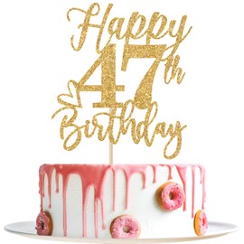 Decoración para tartas de feliz cumpleaños 47, decoraciones de cumpleaños 47, saludos a 47 años, Hello 47, suministros para fiesta de feliz cumpleaños 47, purpurina dorada