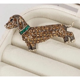 Fashion Jewelry Sparkling Rhinestone Dachshund Brooch Pin Vintage Inspired