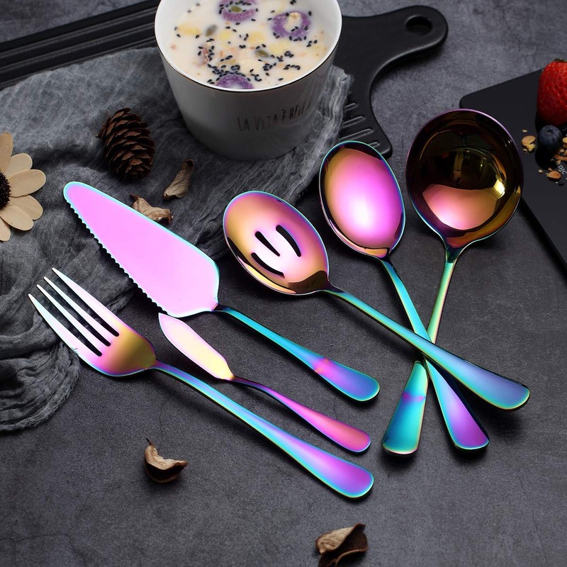 Homquen 30-Piece Cutlery Set, 6-Piece Serving Set - Black/Gold/Copper/Rainbow