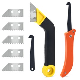 8PCS Grout Removal Tool Set, COITEK 1PCS Grout Scraping Rake with 5 PCS Extra Replacement Blades, 1PCS Grout Saw with 1P Grout Removal Knife for Tile Cleaning (Yellow+Black)