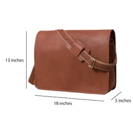 VC VINTAGE COUTURE 18 inch Leather Full Flap Messenger Handmade Bag Laptop Bag Satchel Bag Padded Messenger Bag Brown (Brown)