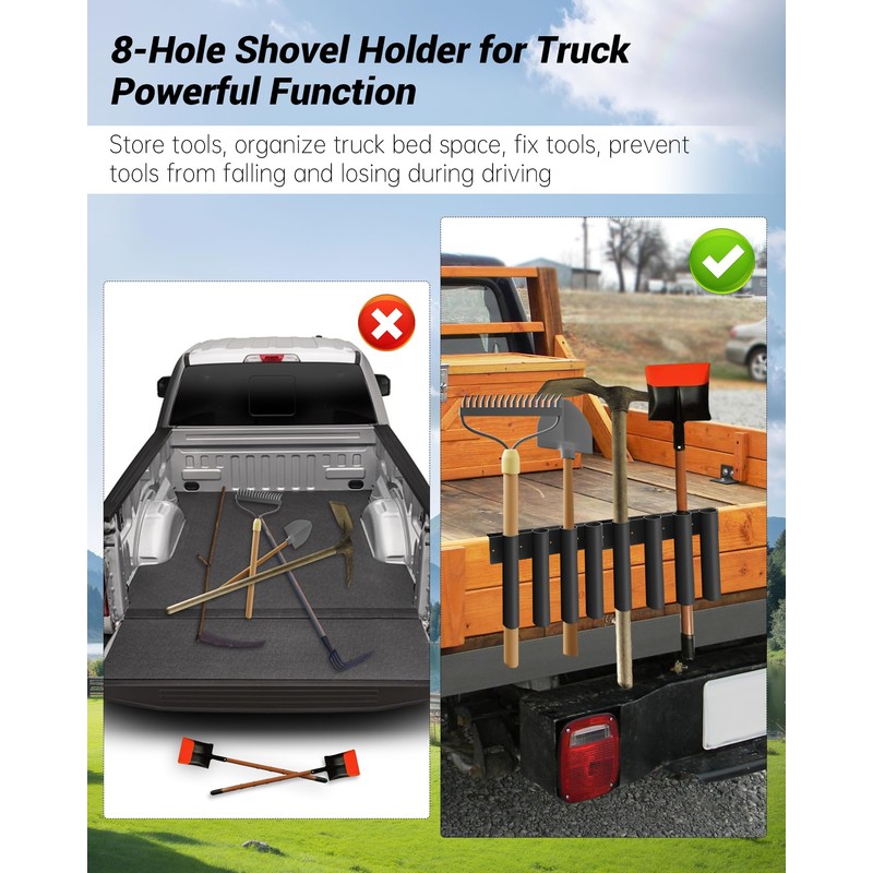 Tofcbye 8-Hole Shovel Holder for Truck, Heavy Duty Trailer Tool