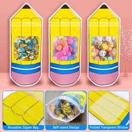 30 Pcs Back to School Pencil Candy Treat Bags Plastic Goodie Bag Teacher Gift Bags Candy Boxes Party Favors Welcome Back to School Pencil Treat Boxes for Teacher School Classroom Decorations(30)