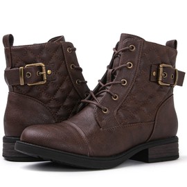 GLOBALWIN Women's Brown Combat Boots Lace Up Ankle Booties Fashion Comfortable Boots For Women Size 8M