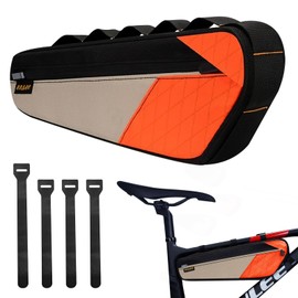 ENLEE Bike Frame Bag, 2.5L Large Bicycle Frame Bag, Waterproof & Lightweight Triangle Bike Bag Perfect Storage Tool/Phone For Mountain Road Gravel Bike, Easy Installation With Velcro Straps, Orange