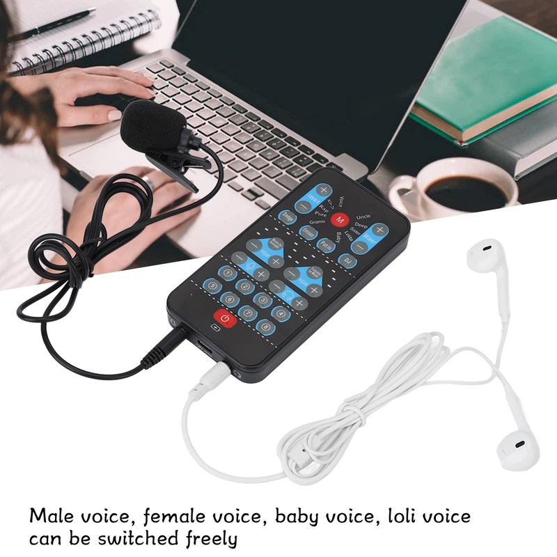 Portable Live Sound Card, Mini Voice Changer with 8 Sound