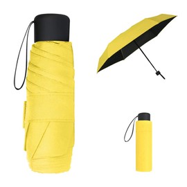 Vicloon Mini Travel Umbrella, Pocket Umbrella, Yellow Portable Compact Folding Umbrella, Small Light-Weight Waterproof Umbrella, Rain and Sun Umbrella