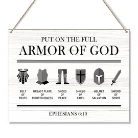 Put on the Full Armor of God Wooden Wall Art for Home Christian Room Decor Door Hanging Signs for Ephesians 6:10 Jesus Wall Decor Wood Hanging Plaque Signs for Bible Gifts for Women - Y374