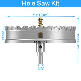 TCT Hole Saw Set, 6"(152mm) Heavy Duty Tungsten Carbide Tipped Hole Cutters for Stainless Steel Mild Steel Copper Iron Brass Plastic and More, with Titanium-Plated Pilot Drill Bits