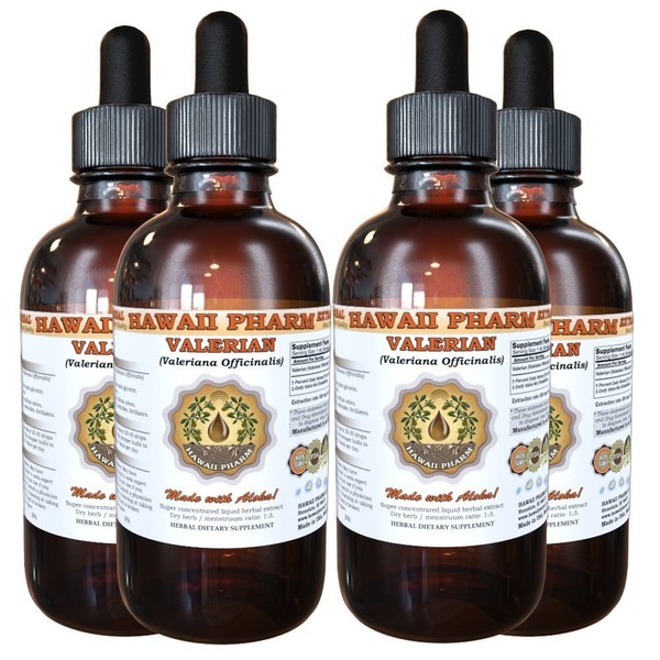 HawaiiPharm Valerian Liquid Extract, Organic Valerian (Valeriana Officinalis) Dried Root Tincture, Herbal Supplement, Made in USA, 4x4 fl.oz