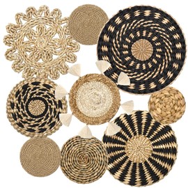 ASTNIC Pack of 9 Boho Wall Baskets, Wall Hanging, Rattan Decor, Woven Boho Wall Basket Set, Hanging Rattan Wicker Baskets, Wall Art for Home, Kitchen, Farmhouse, Table, Living Room, Rustic Decoration