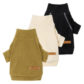 Fitwarm 3 Pack Classic Fleece Dog Sweater, Winter Clothes for Small Dogs Boy Girl, Turtleneck Dog Sweatshirt, Pet Pullover Jumper, Cat Apparel, Black, Olive Green, Cream, XS