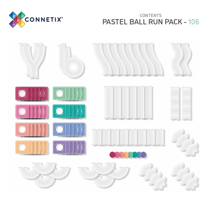 Connetix Pastel Ball Run Pack, 106 Pieces