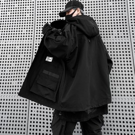 XYXIONGMAO Gothic Clothes Tactical Techwear Zipper Jacket Windbreaker Hooded Streetwear Jackets for Men(Black,3XL)