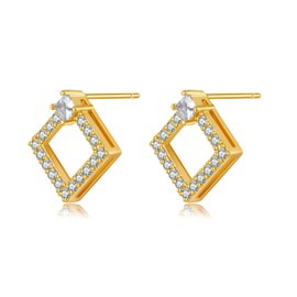 18k Gold-Plated Copper Hoop Earrings Square Frame Zircon Stud Earrings for Women Hypoallergenic