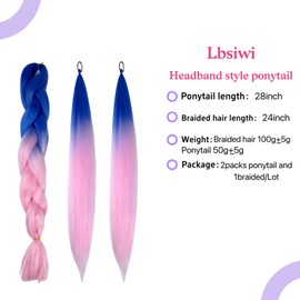 Lbsiwi Colored Ponytail Hair Extensions for Girls 26in Colorful Braiding Extension with Tie Crazy Hair Day Mermaid Style Gradient Color Hair for Kids B94# (Blue Light Pink, Packs of 3)