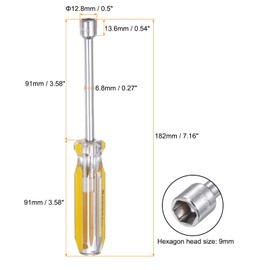 HARFINGTON 2pcs Metric Nut Driver 9mm CR-V Non-Magnetic Tip Solid Shafts Hex Socket Screwdriver with Anti-Slip Handle for Automobile Repair