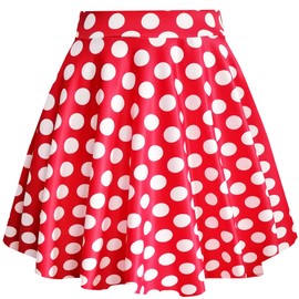 THHGPO Women's Casual Basic Skirts Mini Flared Skater Stretchy A-Line Party Skirts with Shorts Red White Dot L