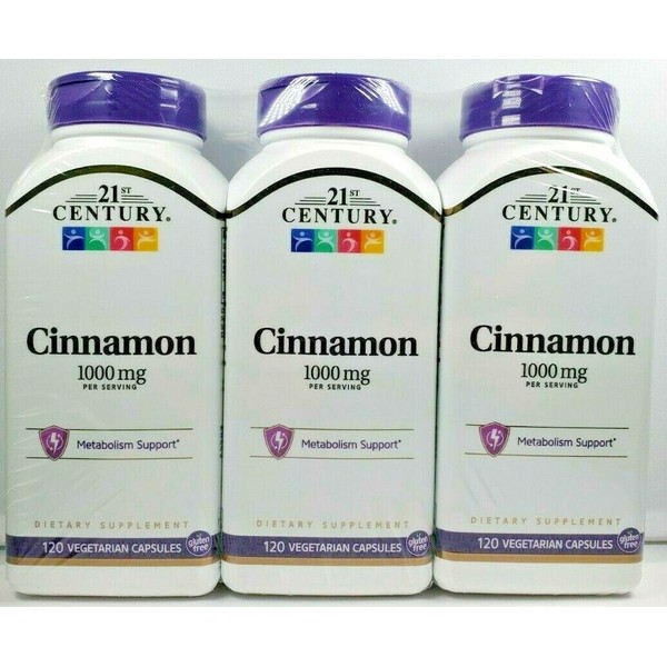 21st Century Cinnamon 1000 mg per serving Capsules 120ct -3 Pack -Exp 08-2025