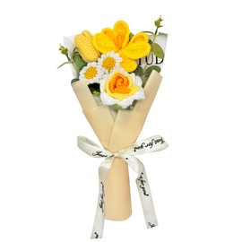 Crochet Flowers Finished Bouquet, Knitted Rose Daisy Bouquet Artificial Flowers for Birthday, Wedding, Graduation, Home Decor Gift for Her