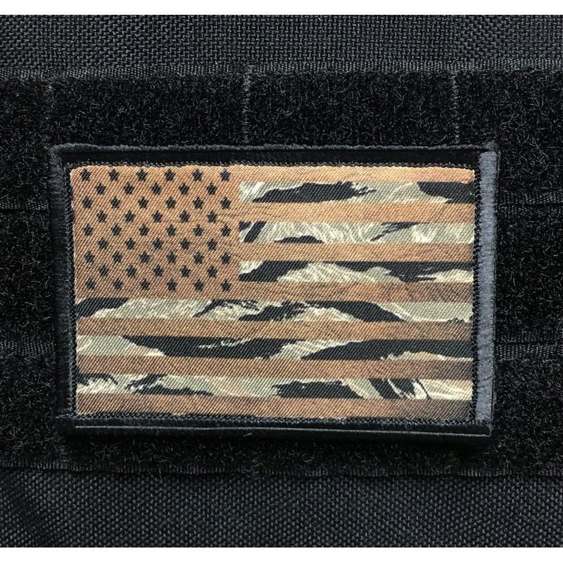 Brown/Tiger Stripe USA Flag Morale Patch. 2x3 Hook Patch. Made