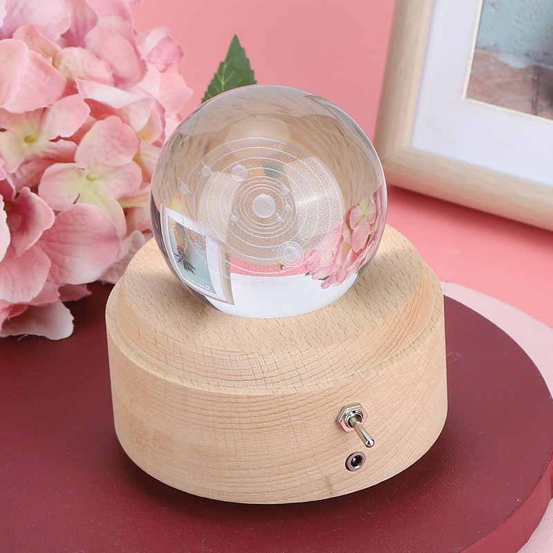 Solar System Pattern Crystal Ball Rotating Music Box USB Charging