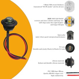 ALFU 20pcs 3/4" Round LED Trailer Side Marker Clearance Lights Front Rear Signal Marker Indicators Tail Light Waterproof for Boat Lorry Truck Pickup Bus RV Car Bus Van